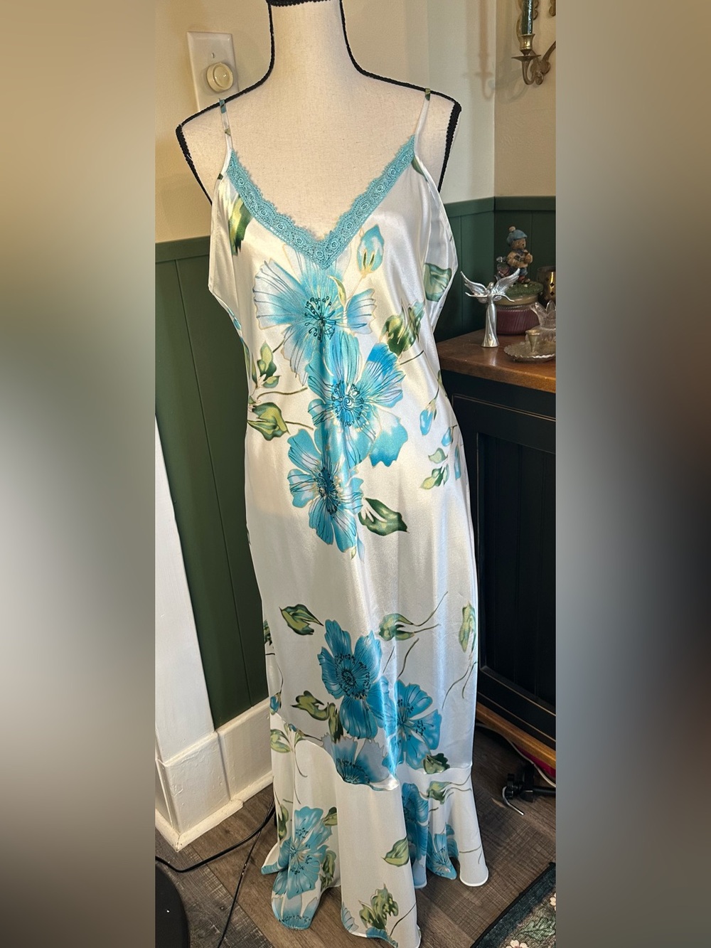 Vintage Delicates Slip Dress Watercolor Night Gown Long Medium